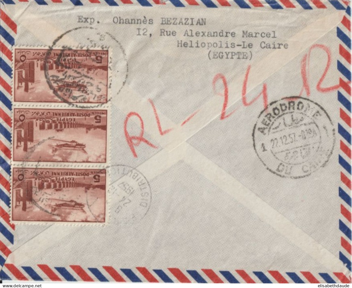 1957 - EGYPTE - CACHET AERODROME Du CAIRE !! ENVELOPPE Avec CENSURE => PARIS - Cartas & Documentos