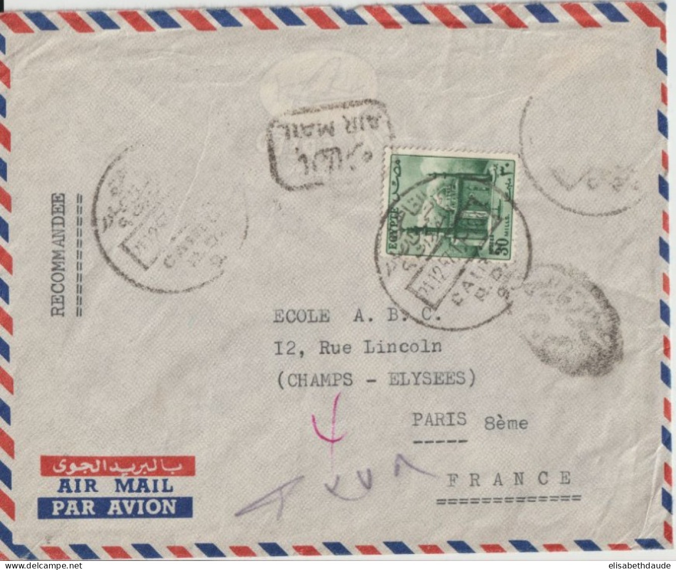 1957 - EGYPTE - CACHET AERODROME Du CAIRE !! ENVELOPPE Avec CENSURE => PARIS - Lettres & Documents