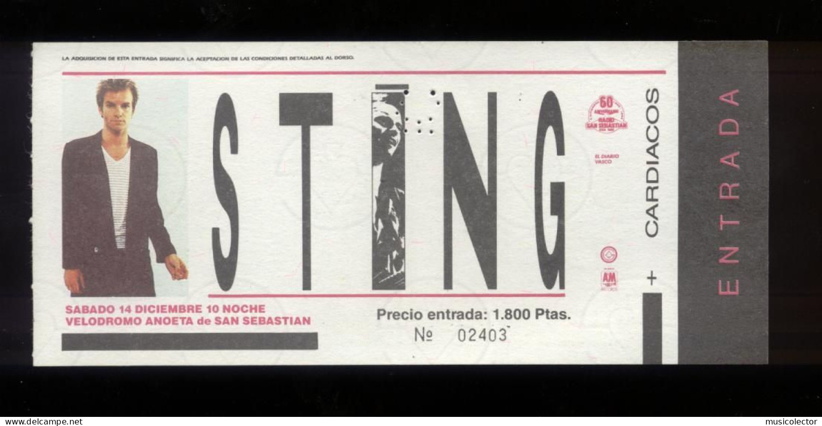 Sting + Cardiacos San Sebastián 1985  Concert Ticket New - Tickets D'entrée