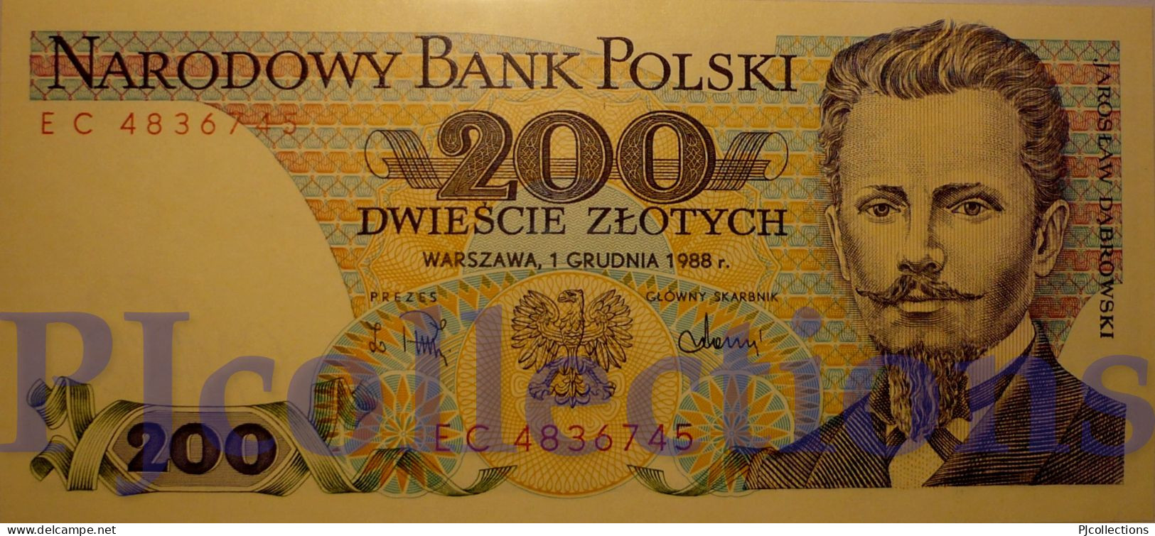 POLONIA - POLAND 200 ZLOTYCH 1988 PICK 144c UNC - Polonia