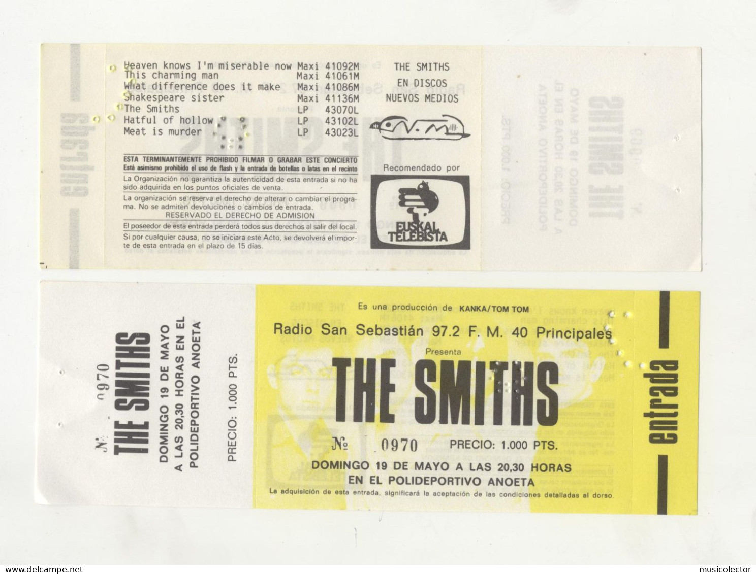 The Smiths  San Sebastián 1985   Concert Ticket New - Tickets D'entrée