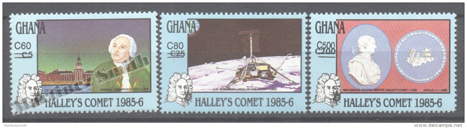 Ghana 1989 Yvert 993-95, Halley&acute;s Comet, Overprinted New Values - MNH - Ghana (1957-...)