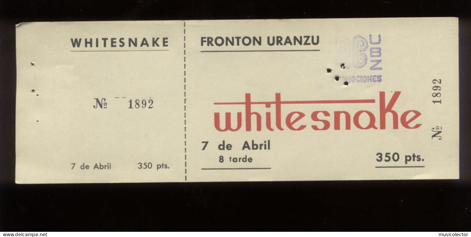 Whitesnake Irun Frontón Uranzu 1979   Concert Ticket New - Tickets D'entrée