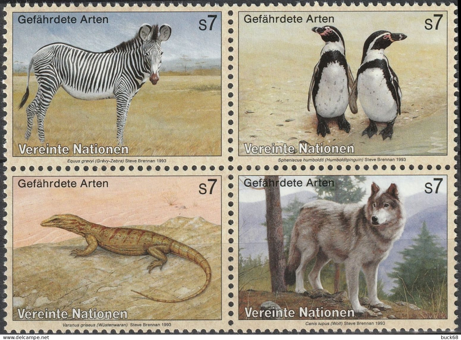 ONU UNO WIEN VIENNE Poste 159 à 162 ** MNH Zèbre Zebra Pingouin Varan Loup Wolf (CV 9,60 €) 1993 - Unused Stamps