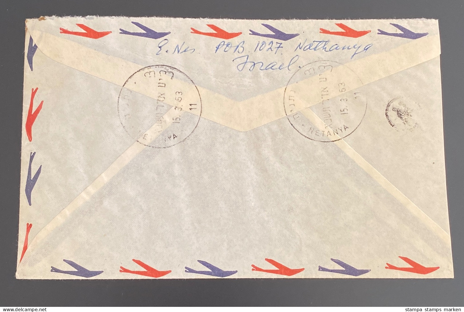 ISRAEL 1963 Rec-Letter From NETANYA To NICE France With 2 Stamps (Caprkornus With Tab) - Gebraucht (mit Tabs)