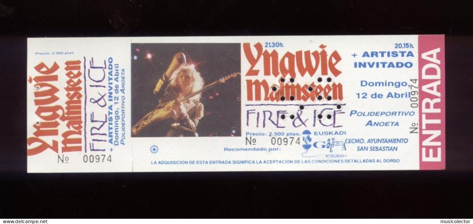 Yngwie Malmsteen San Sebastián 1992 Fire & Ice  Concert Ticket New - Eintrittskarten