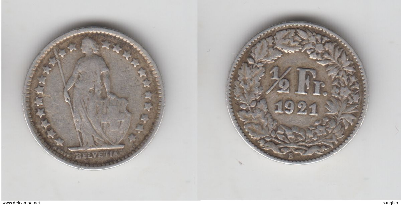 SUISSE 1/2 FR 1921 B (ARGENT) - 1/2 Franken