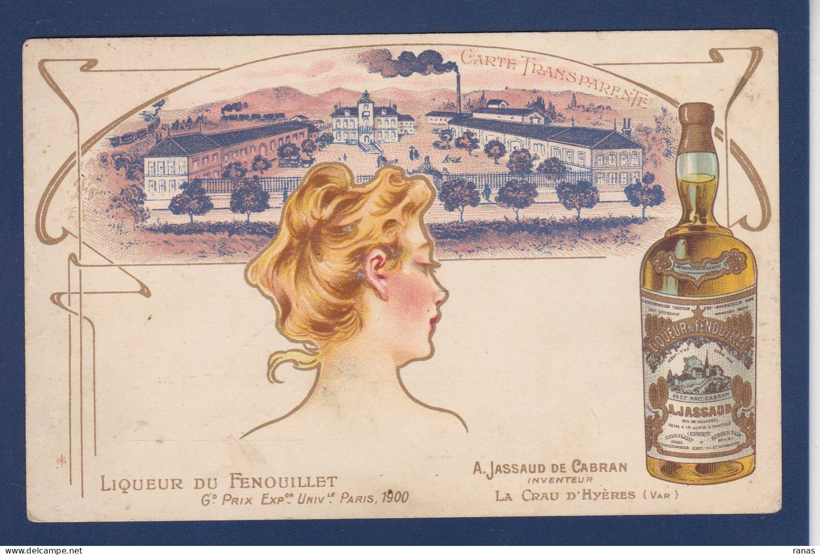 CPA Transparente Contre La Lumière Non Circulée Femme Woman Art Nouveau Publicité La Crau D'Hyères Var - Contre La Lumière