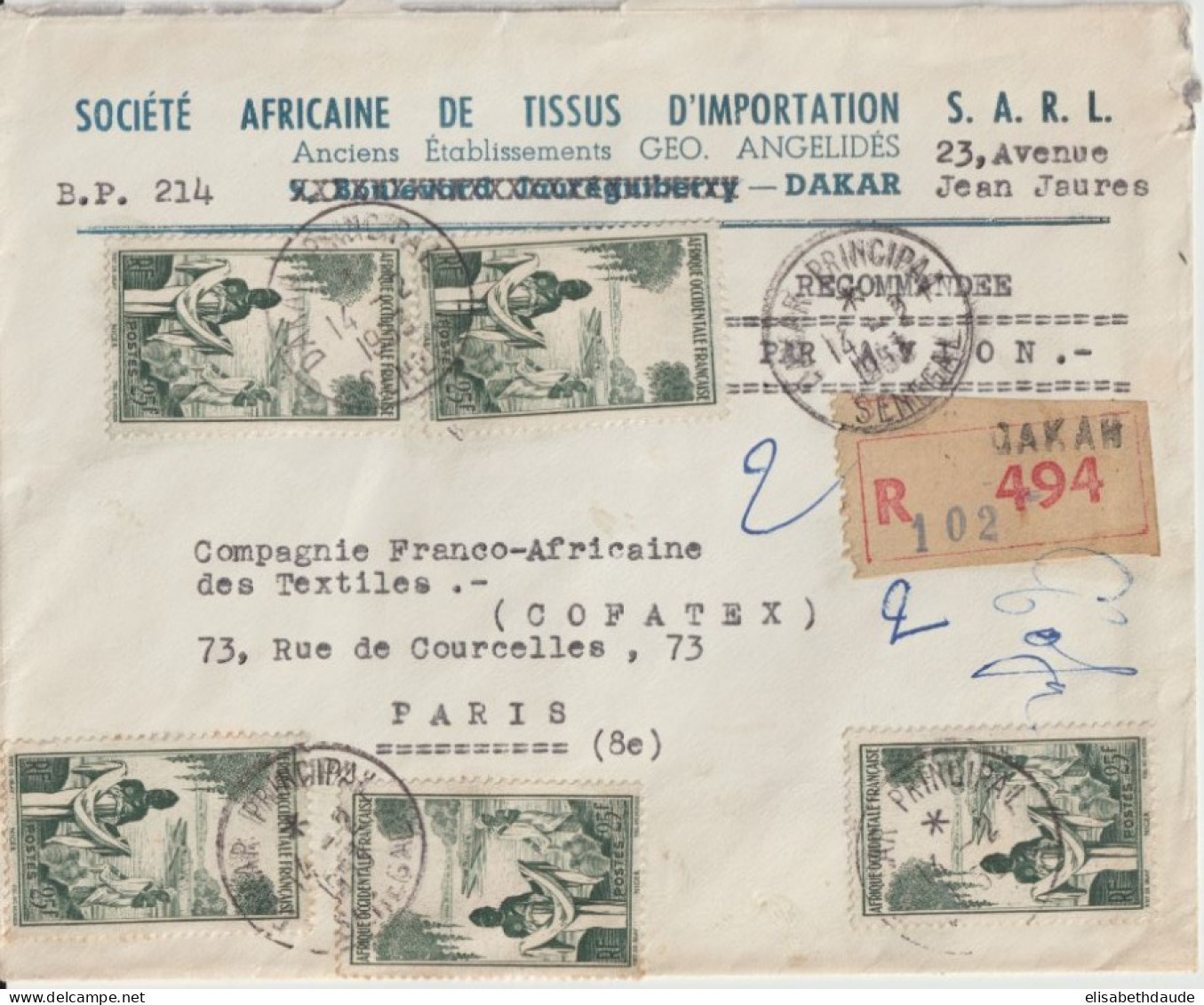 1953 - AOF / SENEGAL - ENVELOPPE RECOMMANDEE De DAKAR => PARIS - Covers & Documents