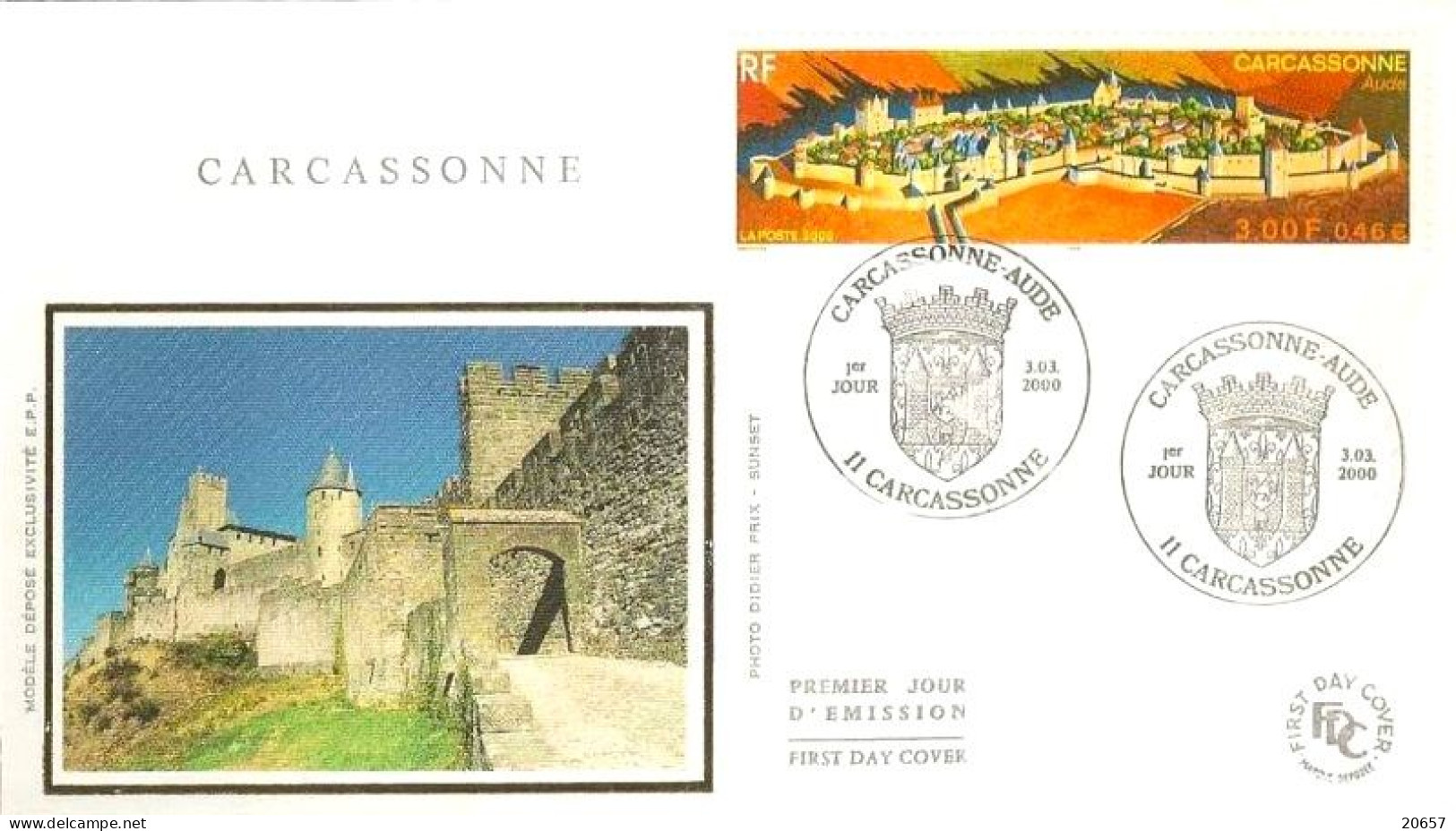 France 3302e Fdc Remparts De La Ville Fortifiée De Carcassonne, Blason, Armoiries, Coat Of Arm - Castillos