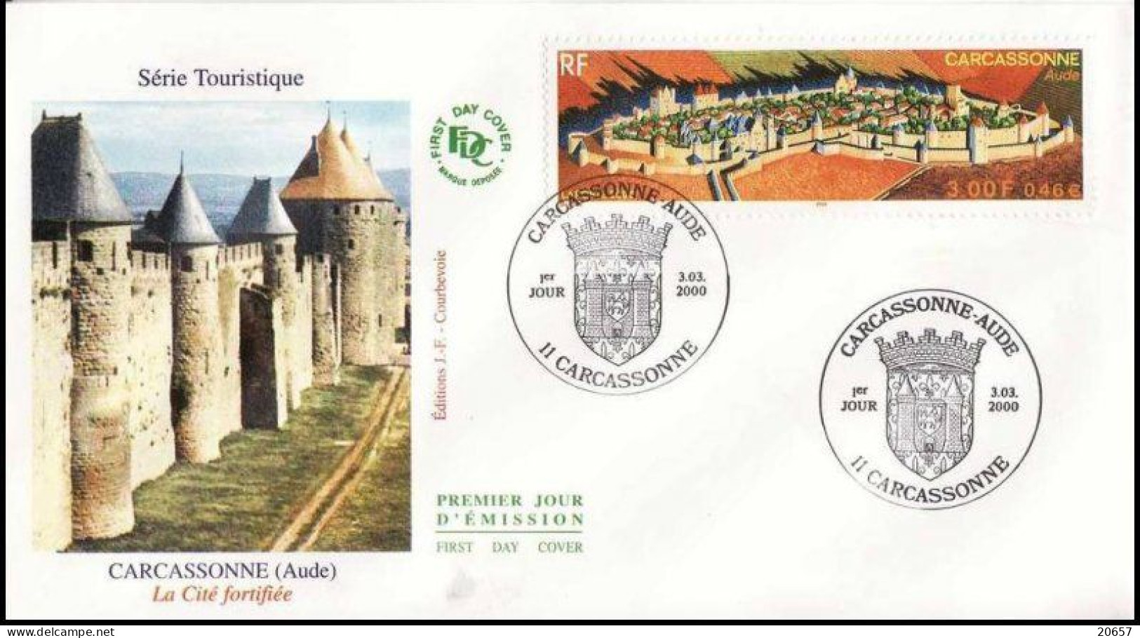 France 3302 Fdc Remparts De La Ville Fortifiée De Carcassonne, Blason, Armoiries, Coat Of Arm - Castillos