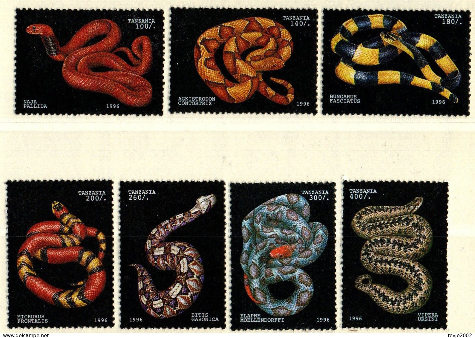 Tansania 1996 - Mi.Nr. 2340 - 2346 - Postfrisch MNH - Tiere Animals Schlangen Snakes - Serpientes