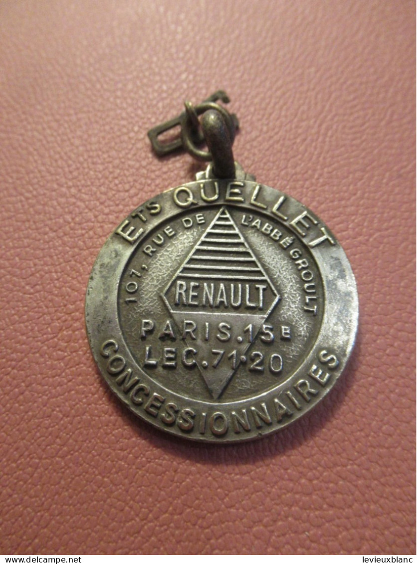 Porte-clé  Ancien Publicitaire/Automobile/  RENAULT/ Ets Quellet  Paris / Bronze Nickelé  / Vers 1960- 1970     POC756 - Schlüsselanhänger