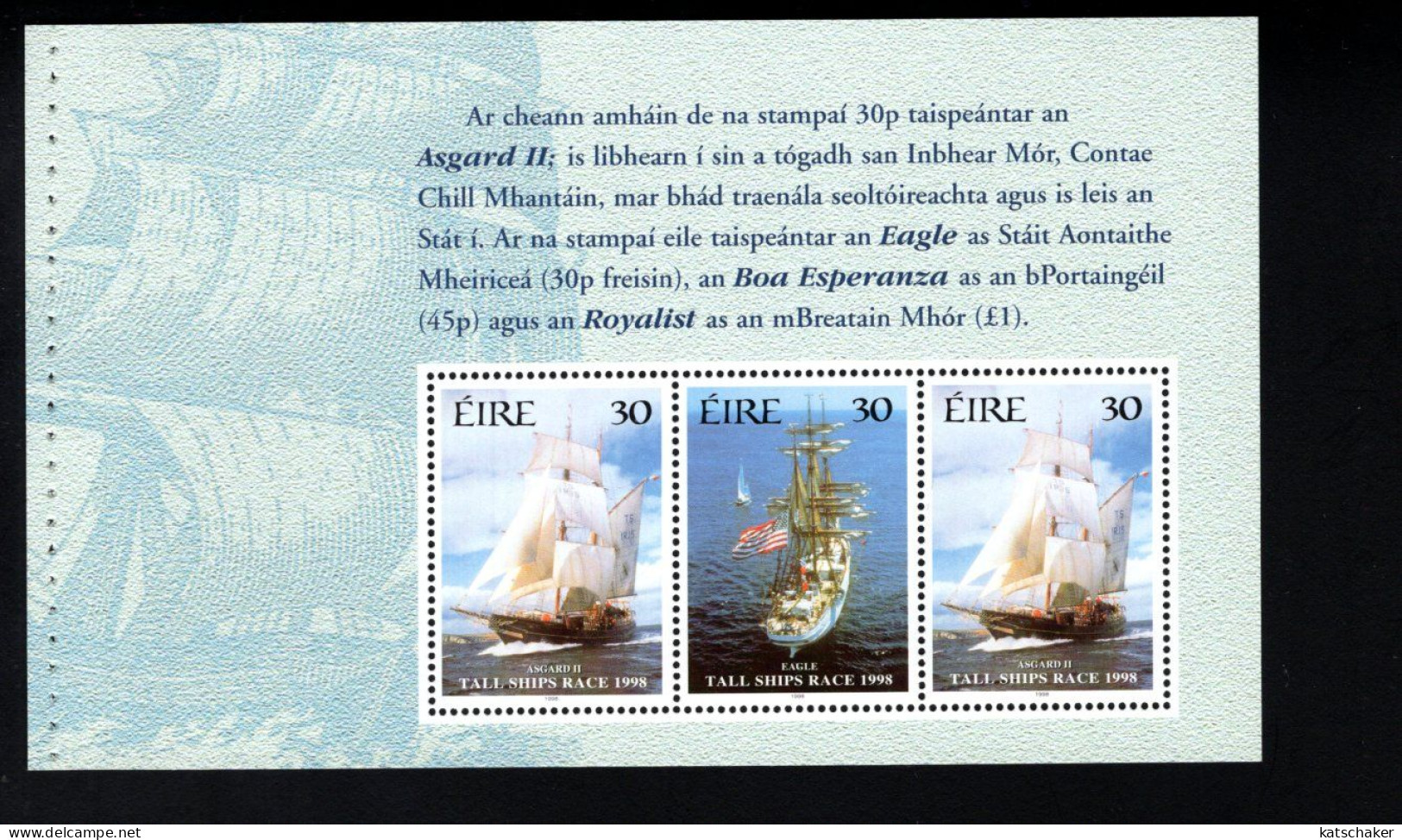 1987242268 1998 SCOTT 1142C (XX) POSTFRIS MINT NEVER HINGED - TALL SHIPS RACE BOOKLET PANE - Nuovi