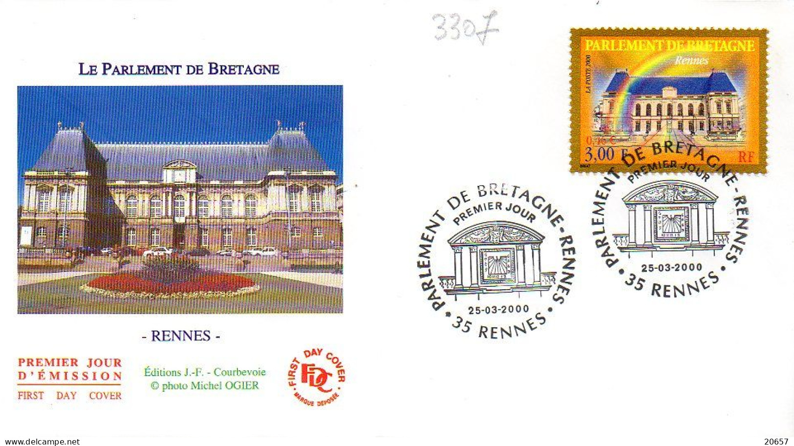 France 3307 Fdc Parlement De Bretagne, Horloge Solaire - Castillos