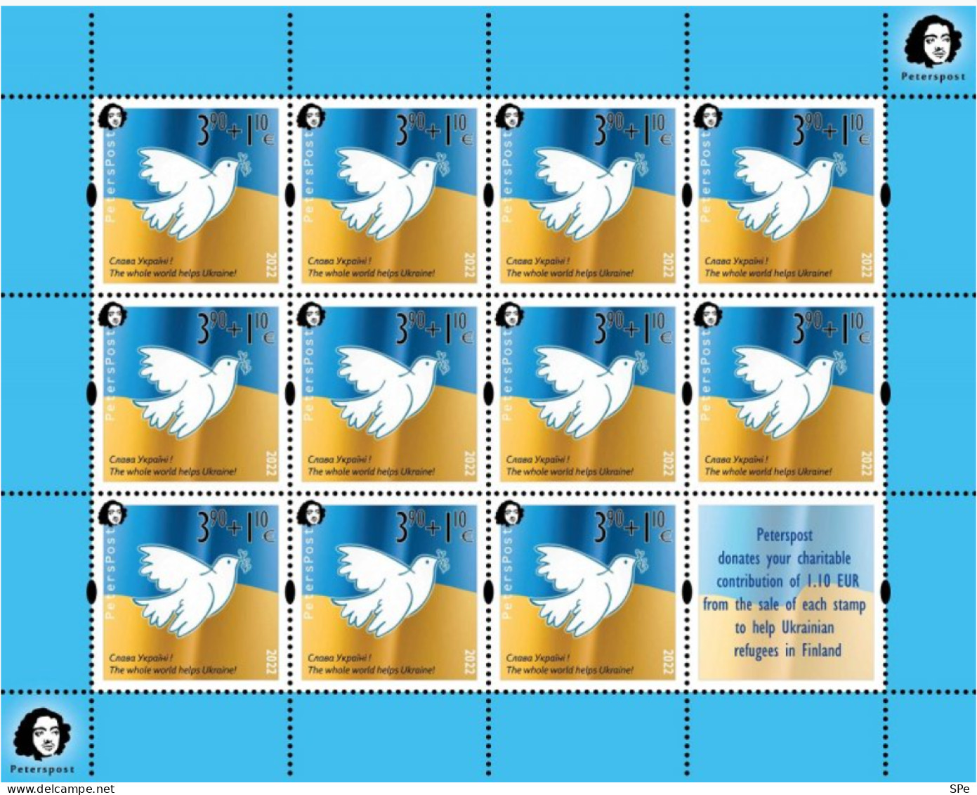 Finland 2022 No War! Help To Ukraine Peterspost Sheetlet Of 11 Stamps With Label MNH - Altri & Non Classificati