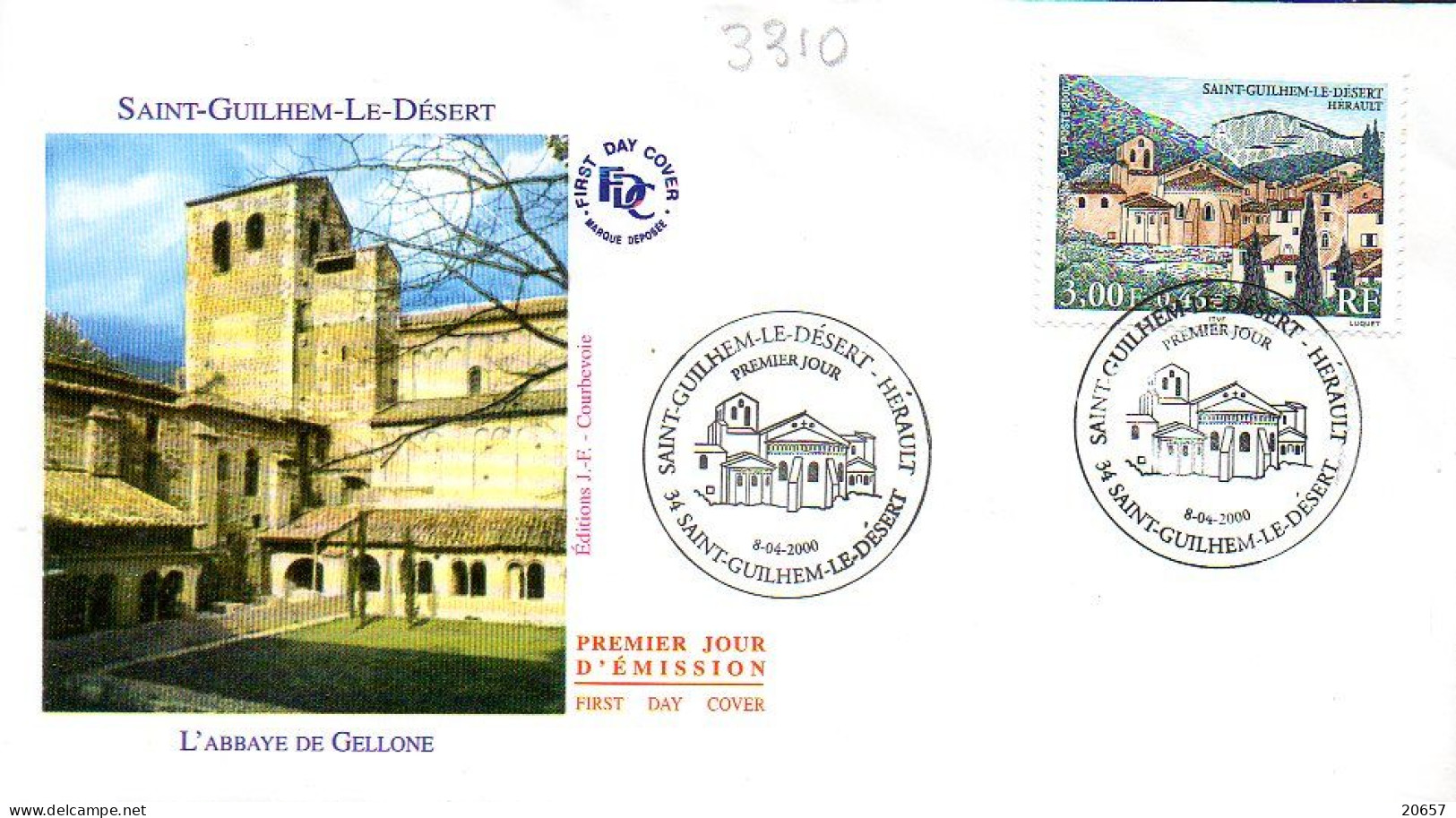 France 3310 Fdc Abbaye De Gellone, Saint-Guilhem-le-Désert - Abbazie E Monasteri