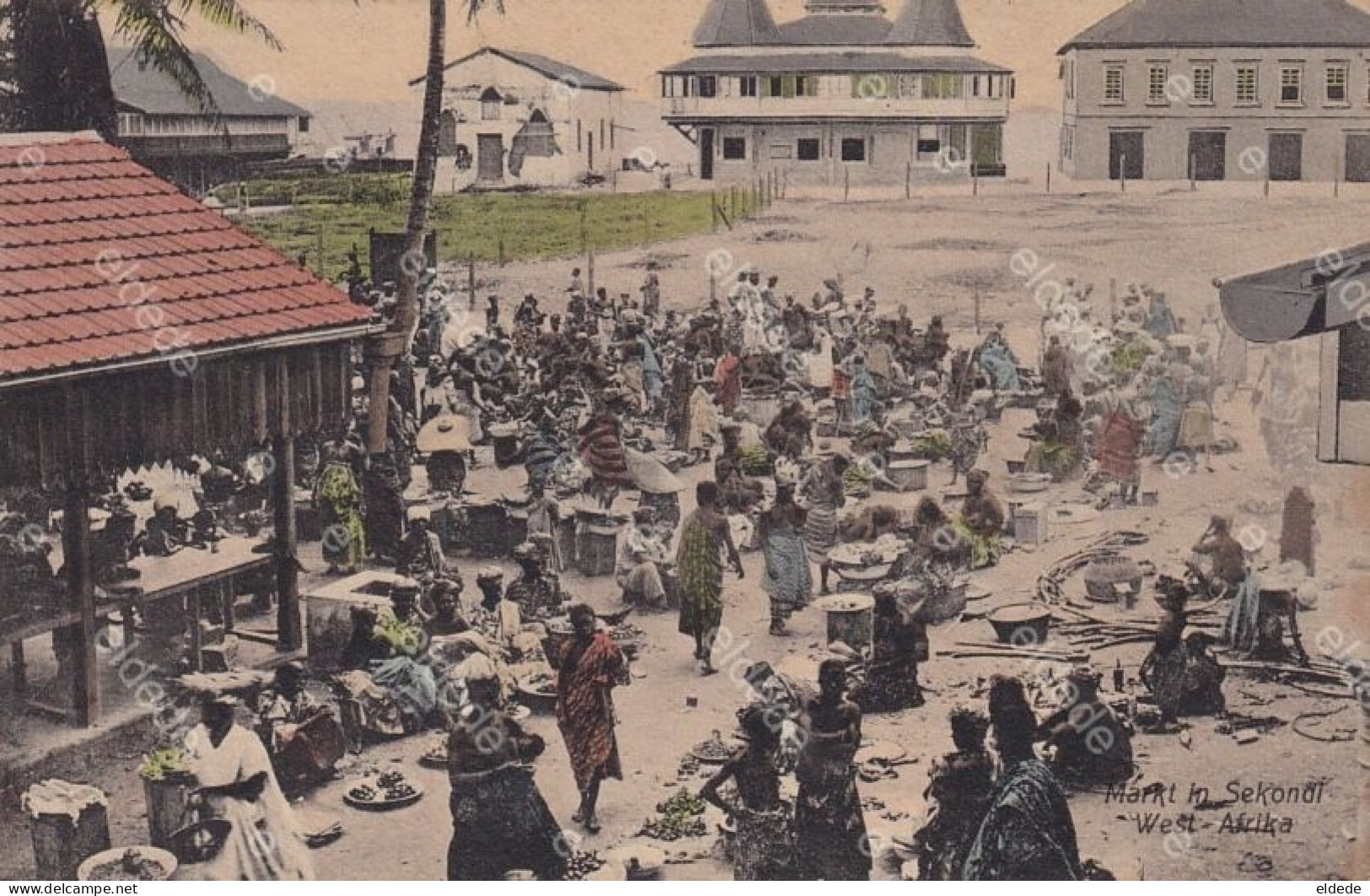 Markt In Sekondi West Afrika  Edit Heinr. Rathjen Rissen Hamburg Hand Colored - Ghana - Gold Coast