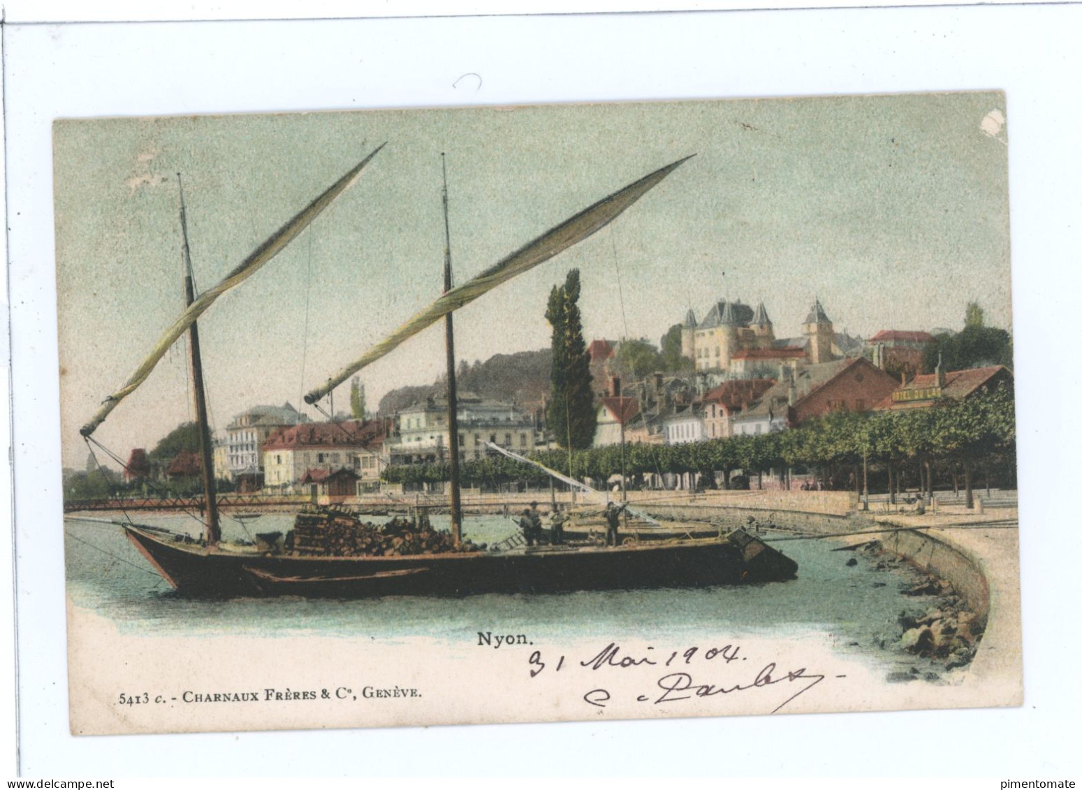 NYON QUAI BATEAU VOILIER CHARGEMENT DE BOIS 1904 - Nyon