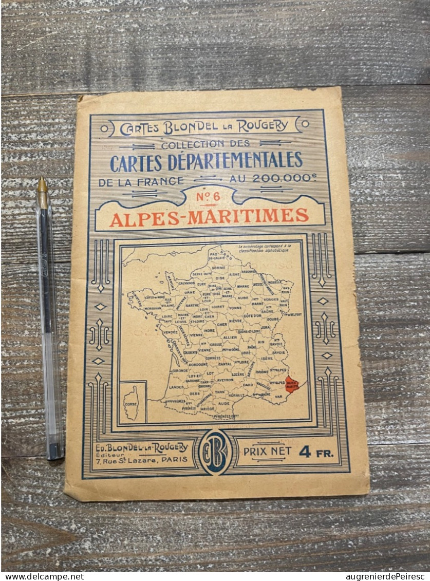 Carte Routière Blondel La Rougery Années 20 Alpes Maritimes - Strassenkarten