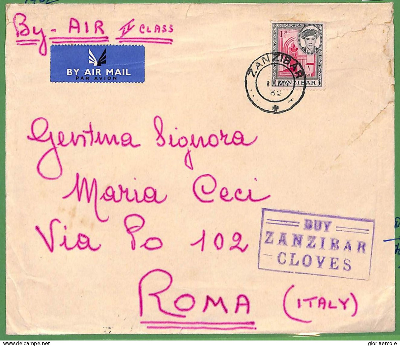 ZA1510 - ZANZIBAR - POSTAL HISTORY - OVERSIZED COVER To Italy 1962 PROPAGANDA - Zanzibar (1963-1968)