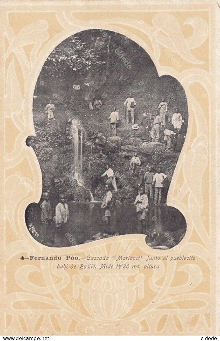 3 Cards Fernando Poo Festejos Jura Alfonso XIII , Reduccion " Claret " , Cascada Mariana Basilé Bubi - Guinea Ecuatorial