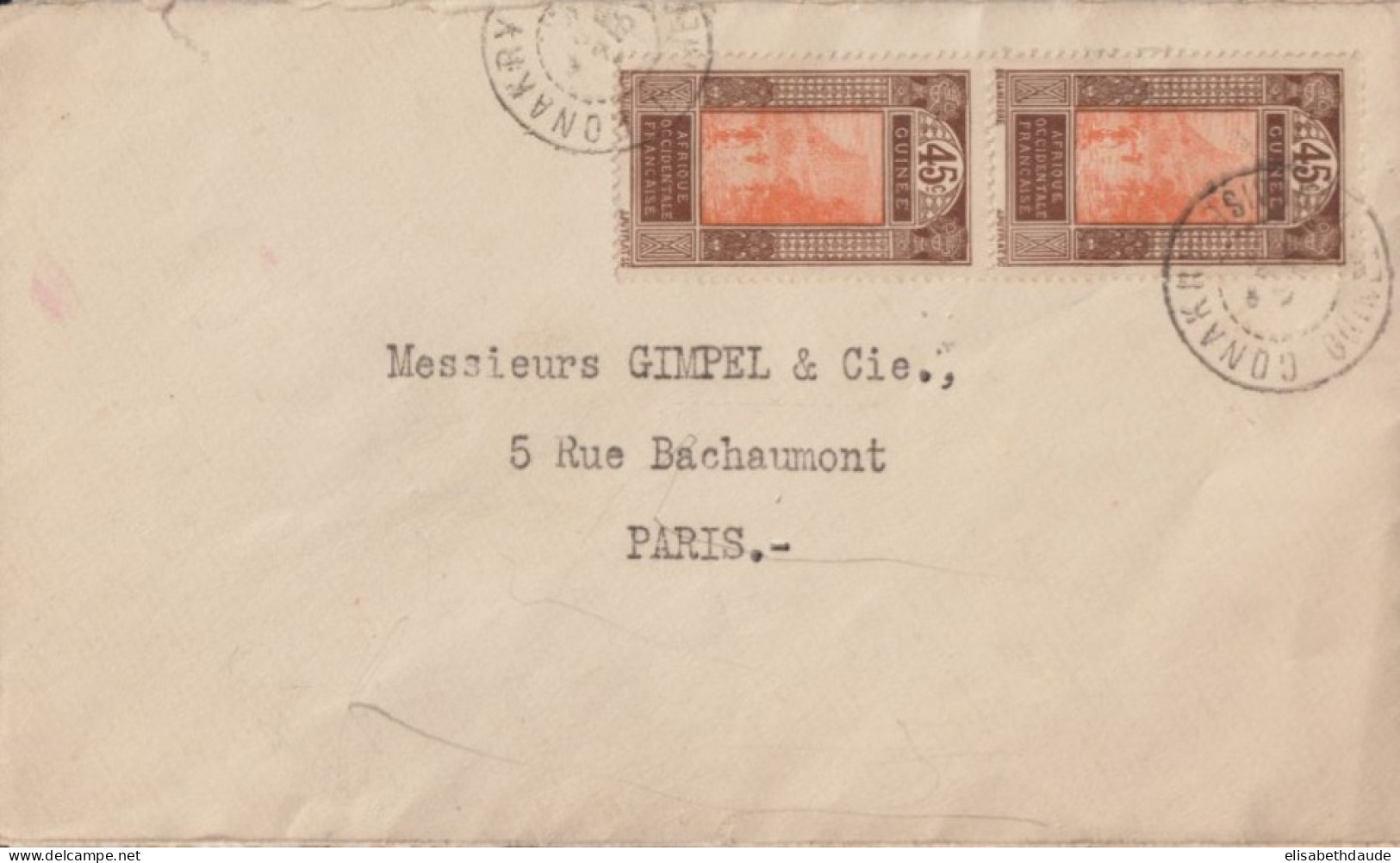 1939 - GUINEE - CACHET COMMERCIAL DATE AU DOS ! ENVELOPPE De CONAKRY => PARIS - Lettres & Documents