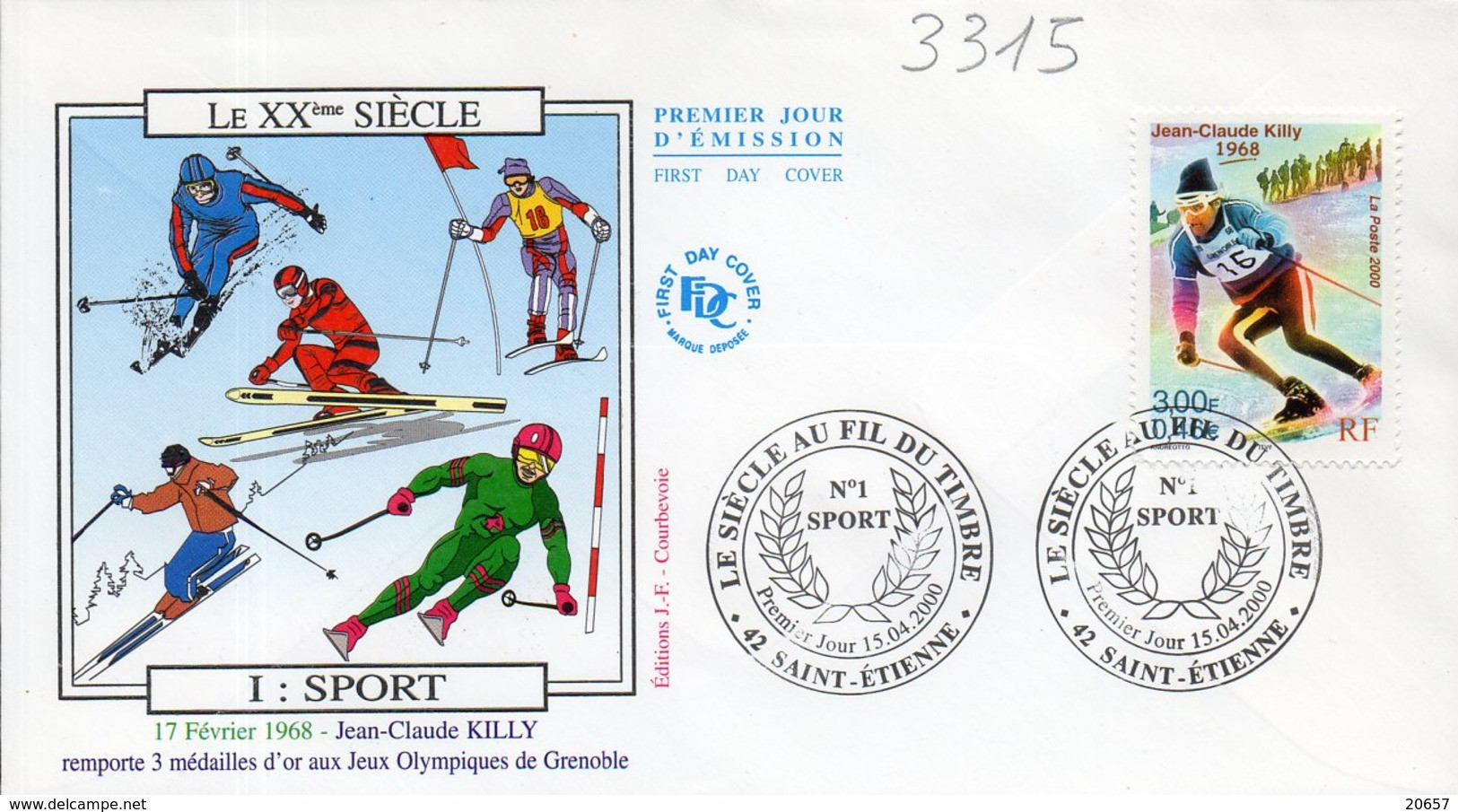 France 3315 Fdc Jean-claude Killy, Jeux Olympiques 1968 Grenoble - Inverno1968: Grenoble