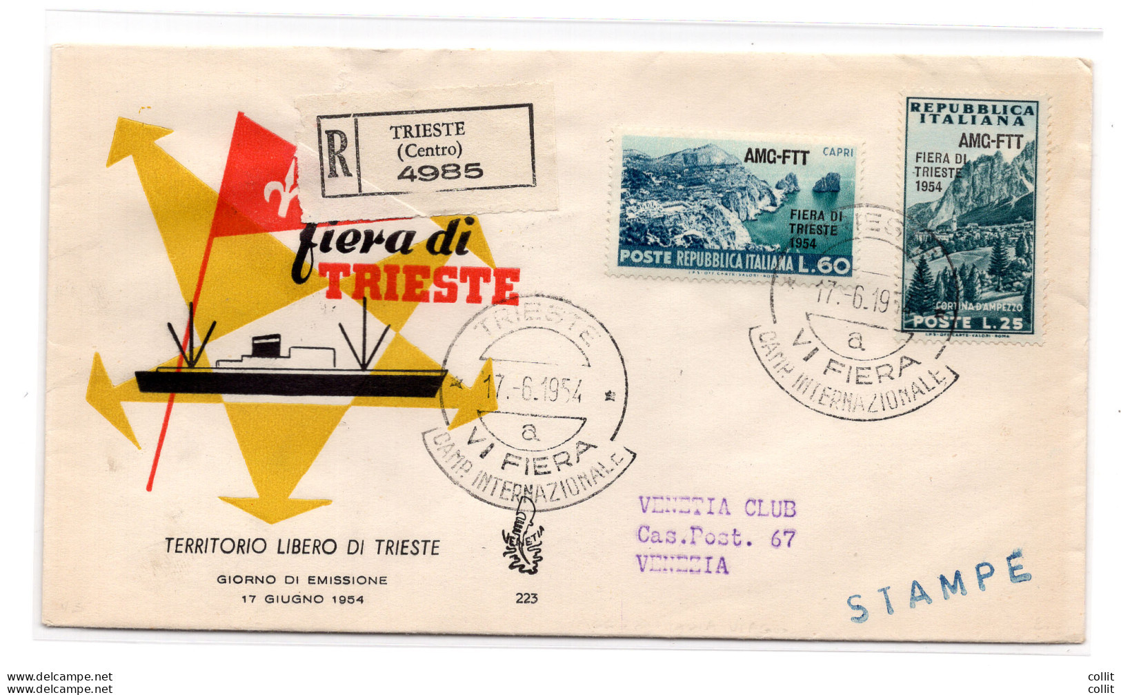 Trieste A - Fiera Di Trieste 1954 Su FDC Venezia Racc. - Storia Postale