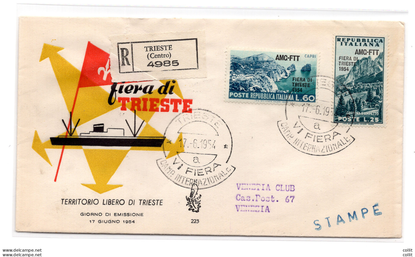 Trieste A - Fiera Di Trieste 1954 Su FDC Venezia Racc. - Marcophilia