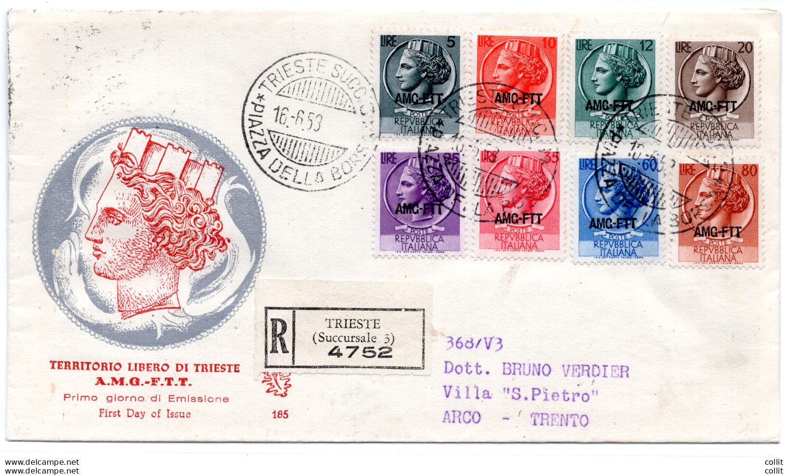 Trieste A - Siracusana 1953 Su FDC Venezia Racc - Poststempel