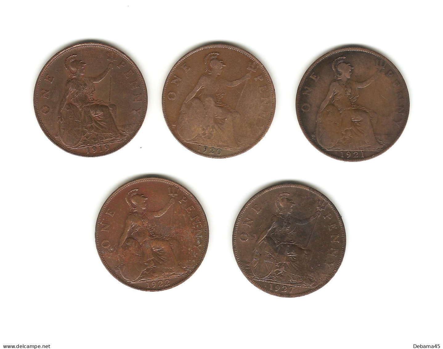 605/ Grande-Bretagne : Georges V : 5 X 1 Penny : 1919 - 1920 - 1921 - 1922 - 1927 - Other & Unclassified