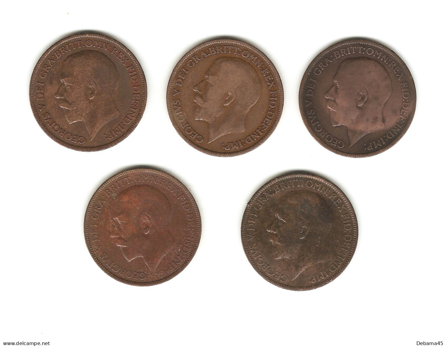 605/ Grande-Bretagne : Georges V : 5 X 1 Penny : 1919 - 1920 - 1921 - 1922 - 1927 - Other & Unclassified