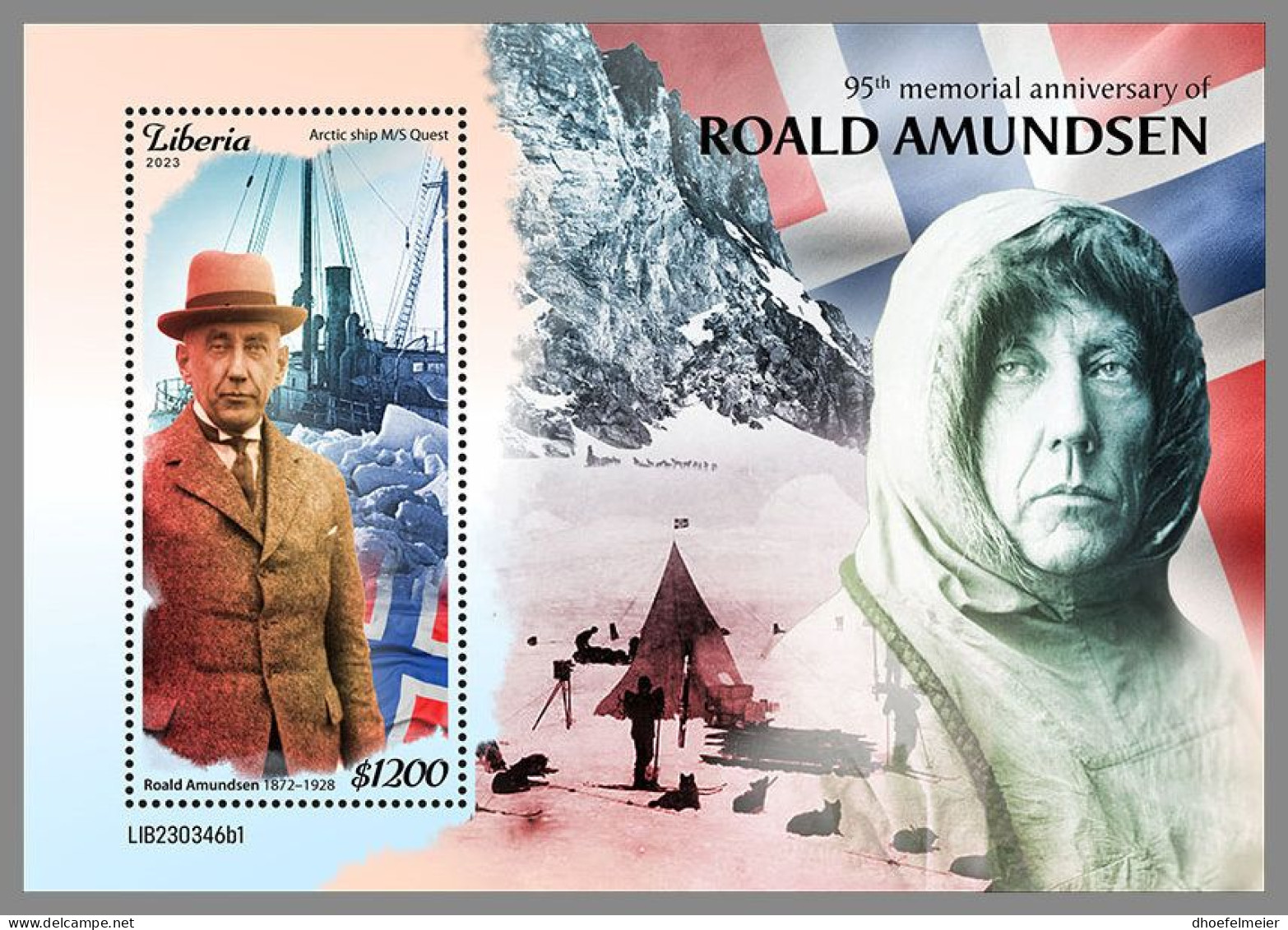 LIBERIA 2023 MNH Roald Amundsen Polarforscher S/S I – OFFICIAL ISSUE – DHQ2411 - Poolreizigers & Beroemdheden