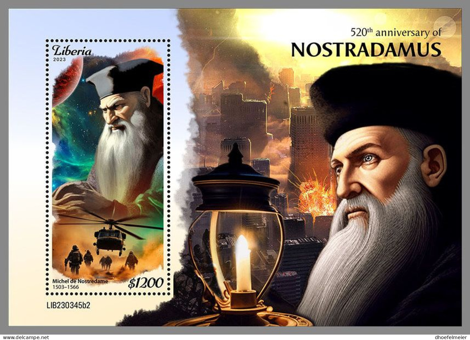 LIBERIA 2023 MNH Nostradamus S/S II – OFFICIAL ISSUE – DHQ2411 - Astronomy