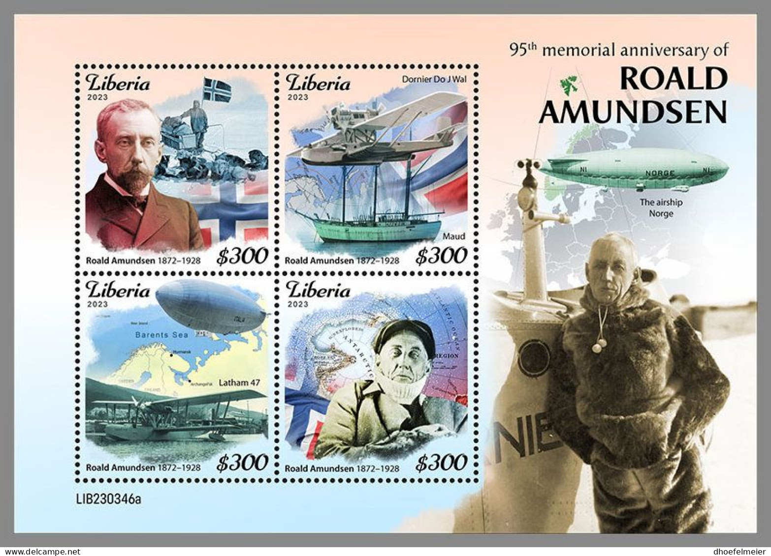 LIBERIA 2023 MNH Roald Amundsen Polarforscher M/S – OFFICIAL ISSUE – DHQ2411 - Polar Exploradores Y Celebridades