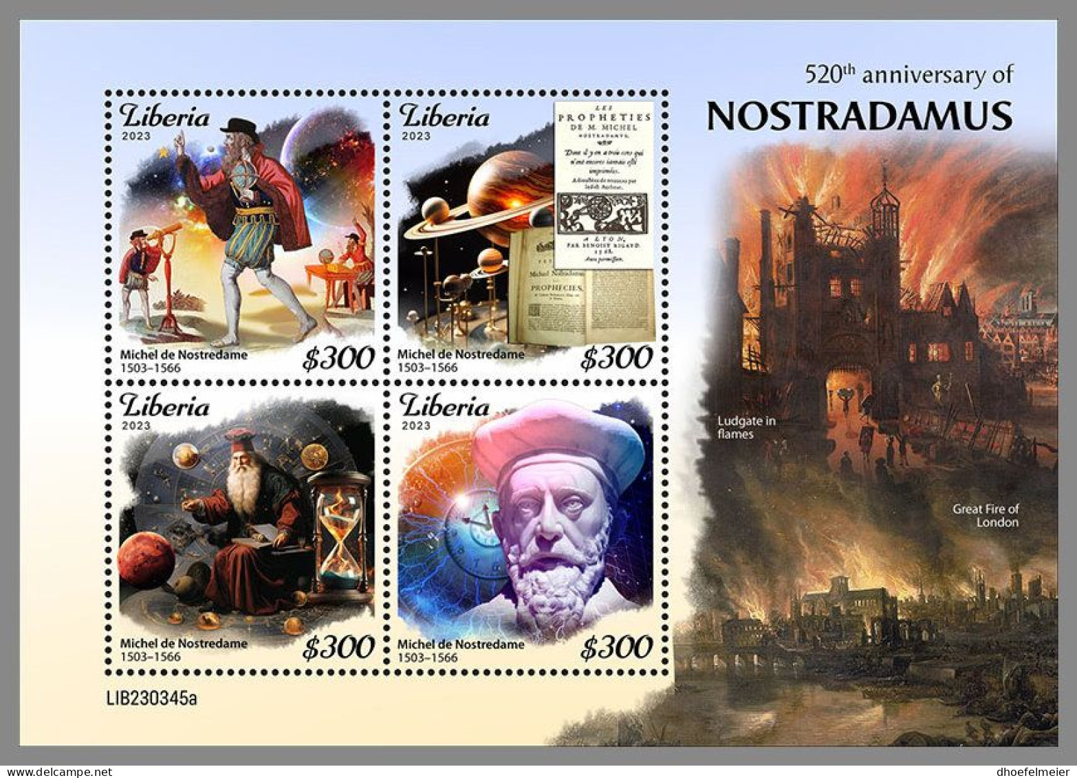 LIBERIA 2023 MNH Nostradamus M/S – OFFICIAL ISSUE – DHQ2411 - Astronomy