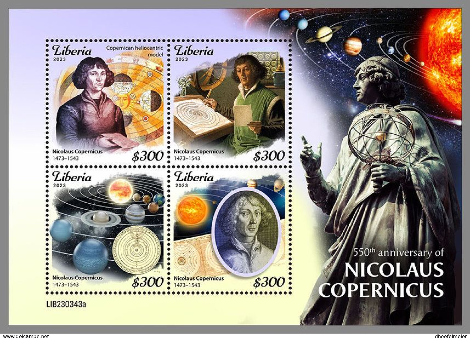 LIBERIA 2023 MNH Nicolaus Copernicus Astronom M/S – OFFICIAL ISSUE – DHQ2411 - Astronomy