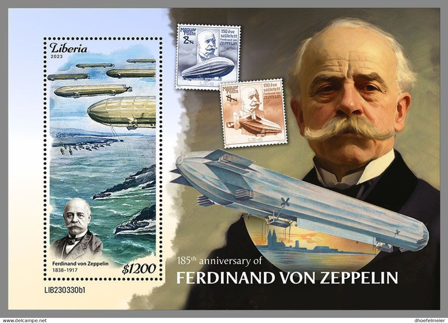 LIBERIA 2023 MNH Ferdinand Von Zeppelin S/S I – OFFICIAL ISSUE – DHQ2411 - Zeppeline