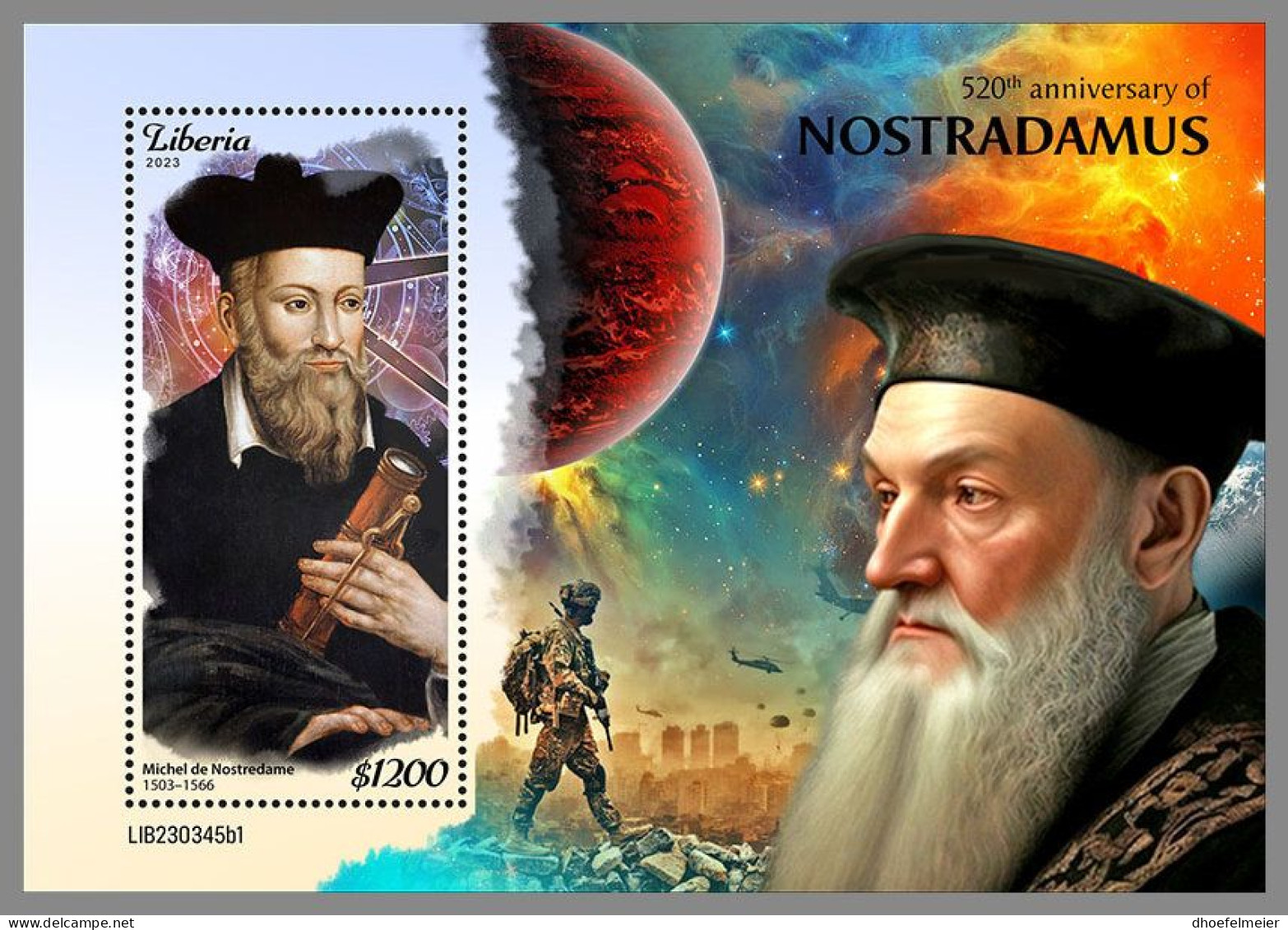 LIBERIA 2023 MNH Nostradamus S/S I – IMPERFORATED – DHQ2411 - Astronomy