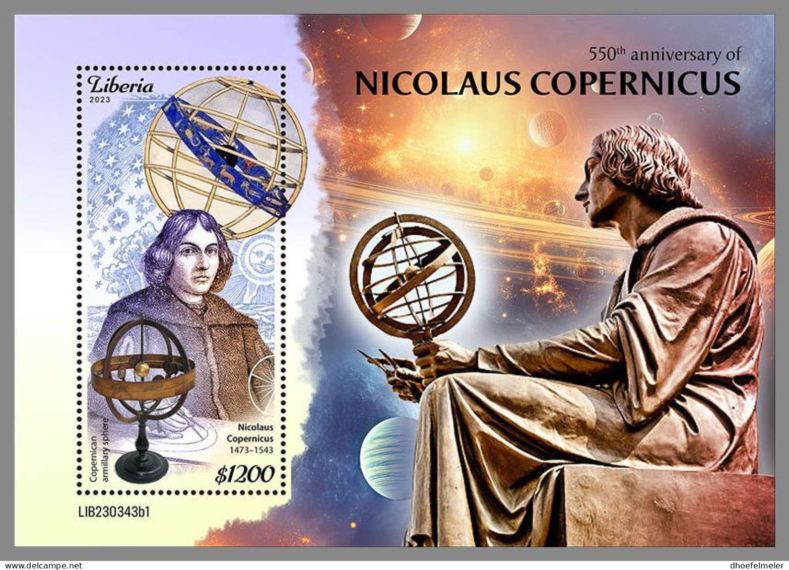 LIBERIA 2023 MNH Nicolaus Copernicus Astronom S/S I – IMPERFORATED – DHQ2411 - Astronomy