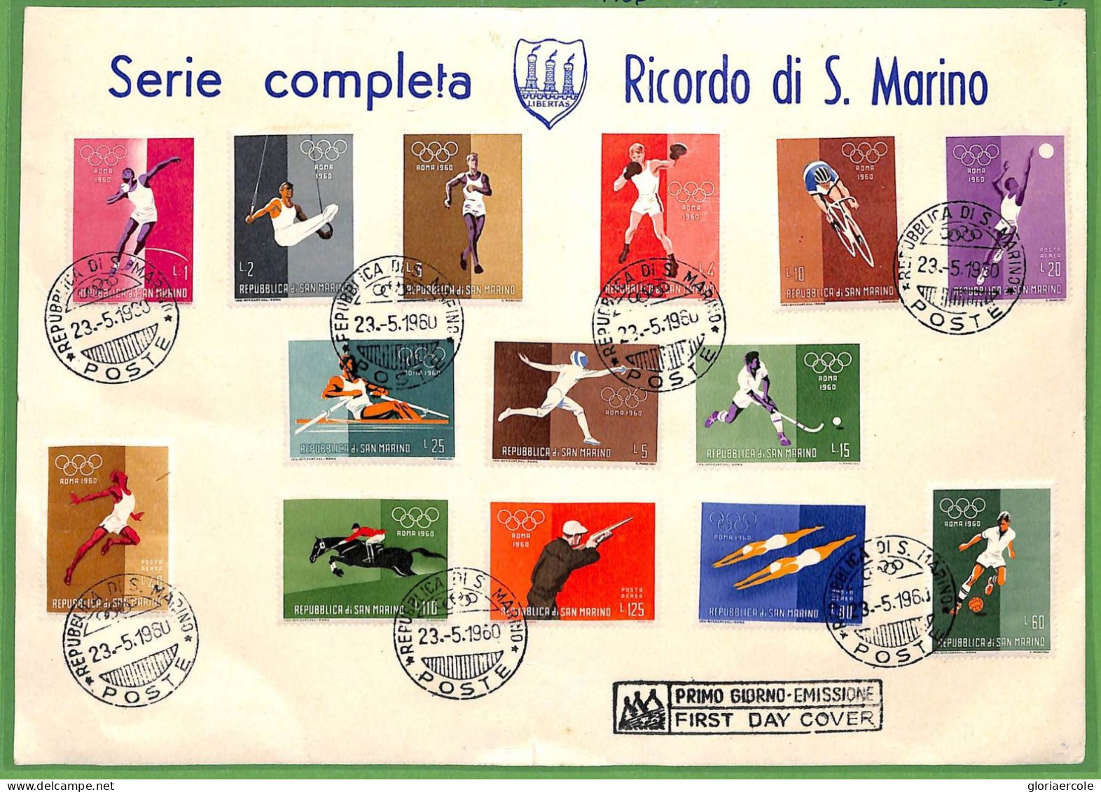 ZA1601 - SAN MARINO  Storia Postale - FDC COVER Primo Giorno OLYMPIC GAMES  1960 - FDC