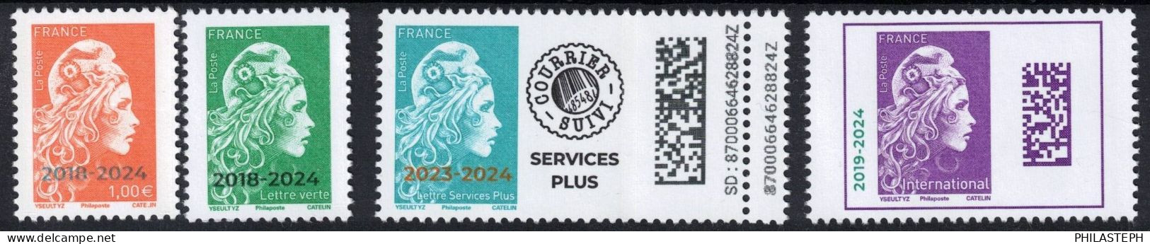 2024 -  Marianne L'Engagée SURCHARGEES (date émission/retrait) 1€ - Lettre Verte - International - Lettre Services Plus - 2018-2023 Marianne L'Engagée