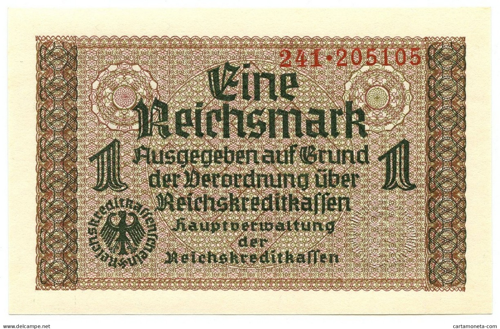 1 REICHSMARK OCCUPAZIONE TEDESCA ITALIA REICHSKREDITKASSEN 1943 FDS - Occupazione Alleata Seconda Guerra Mondiale