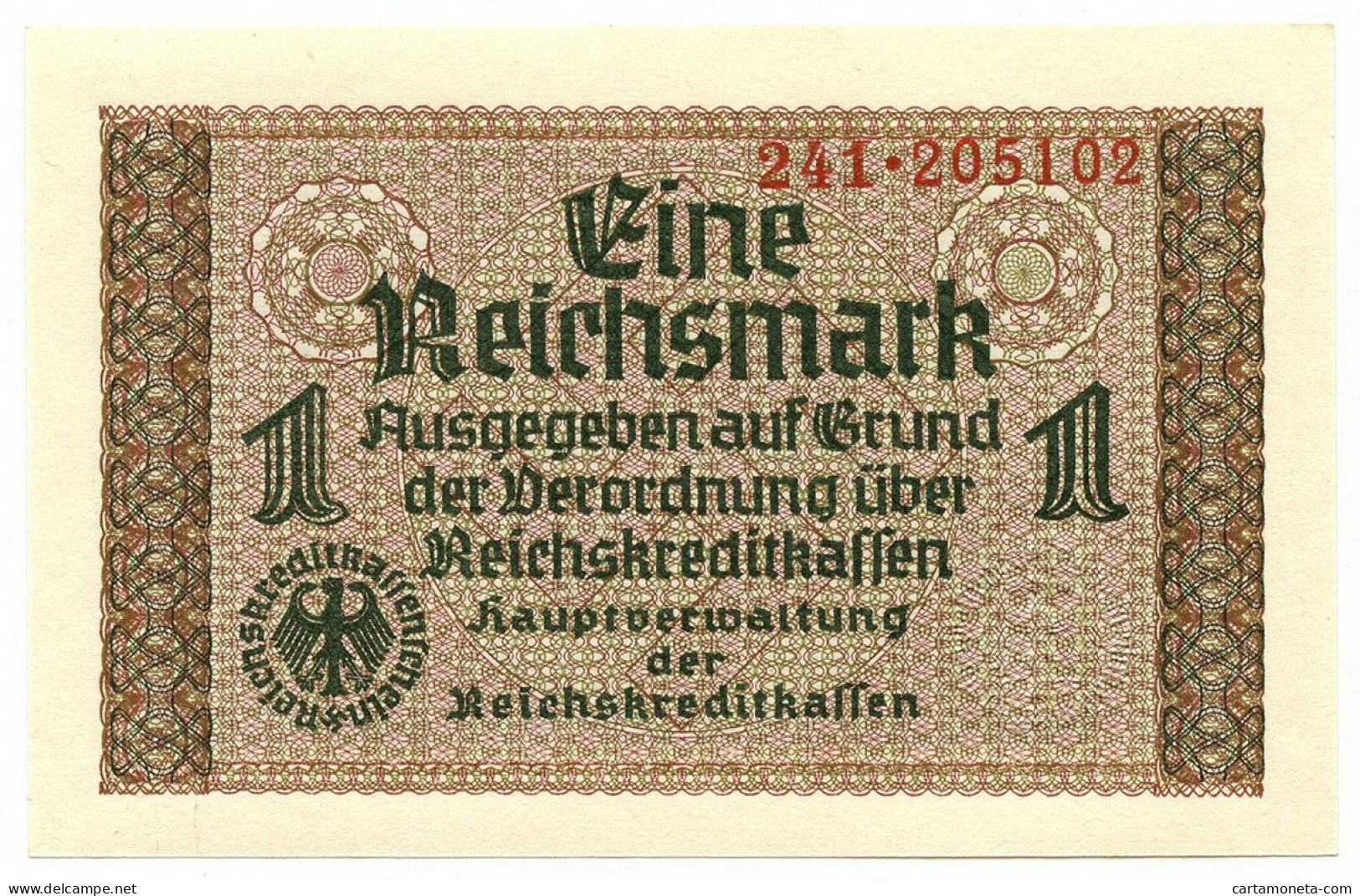 1 REICHSMARK OCCUPAZIONE TEDESCA ITALIA REICHSKREDITKASSEN 1943 FDS - Occupazione Alleata Seconda Guerra Mondiale