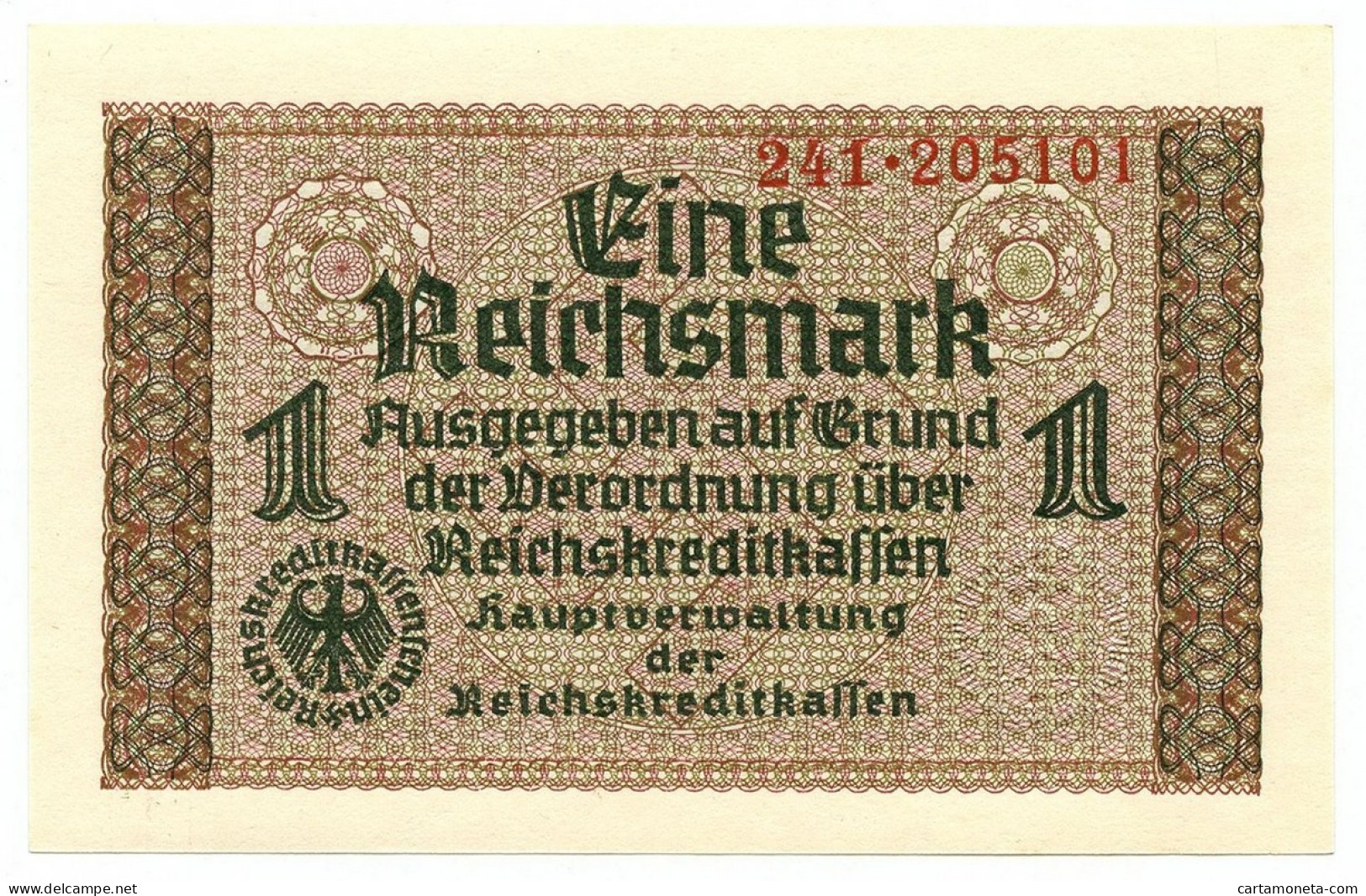 1 REICHSMARK OCCUPAZIONE TEDESCA ITALIA REICHSKREDITKASSEN 1943 FDS - 2. WK - Alliierte Besatzung