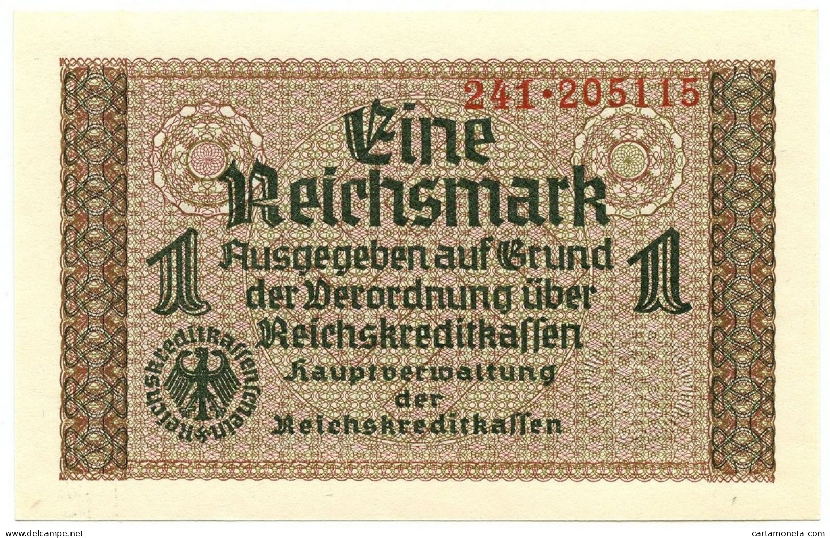 1 REICHSMARK OCCUPAZIONE TEDESCA ITALIA REICHSKREDITKASSEN 1943 FDS - Occupazione Alleata Seconda Guerra Mondiale