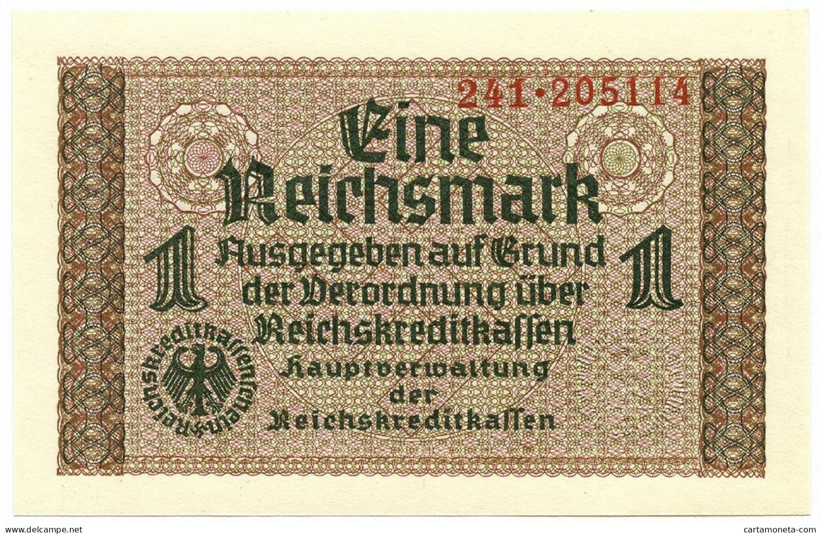 1 REICHSMARK OCCUPAZIONE TEDESCA ITALIA REICHSKREDITKASSEN 1943 FDS - Occupazione Alleata Seconda Guerra Mondiale