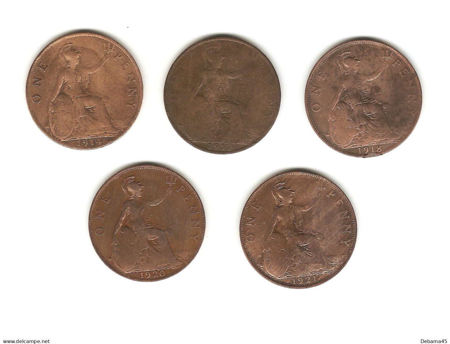 607/ Grande-Bretagne : Georges V : 5 X 1 Penny : 1914 - 1917 - 1918 - 1920 - 1921 - Other & Unclassified