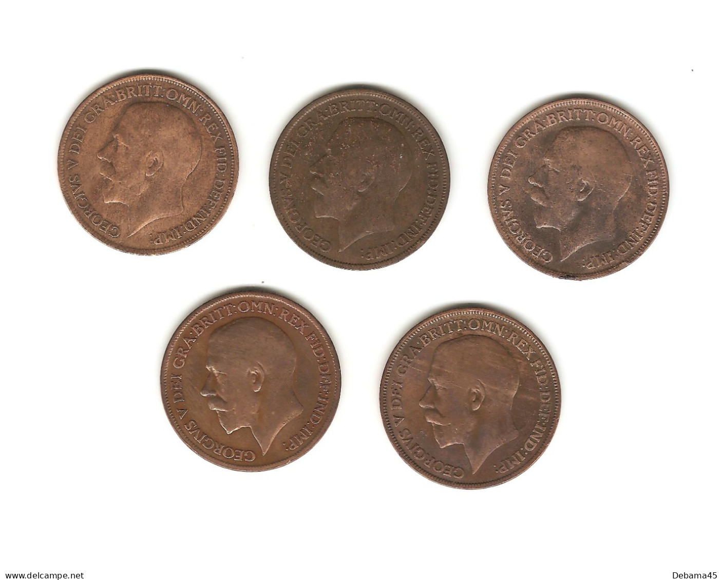 607/ Grande-Bretagne : Georges V : 5 X 1 Penny : 1914 - 1917 - 1918 - 1920 - 1921 - Other & Unclassified